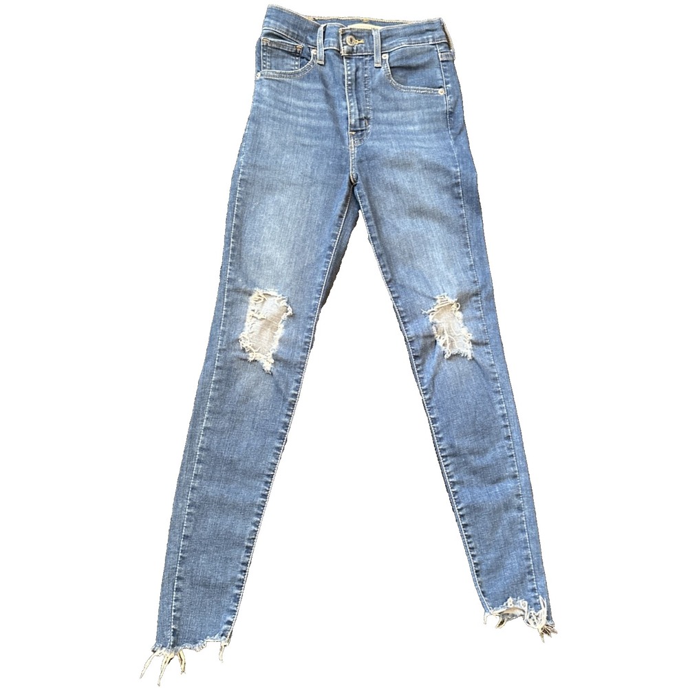 Levi's Mile High Super Skinny Jeans Women's W24/~L30 Blue Distressed Raw Hem